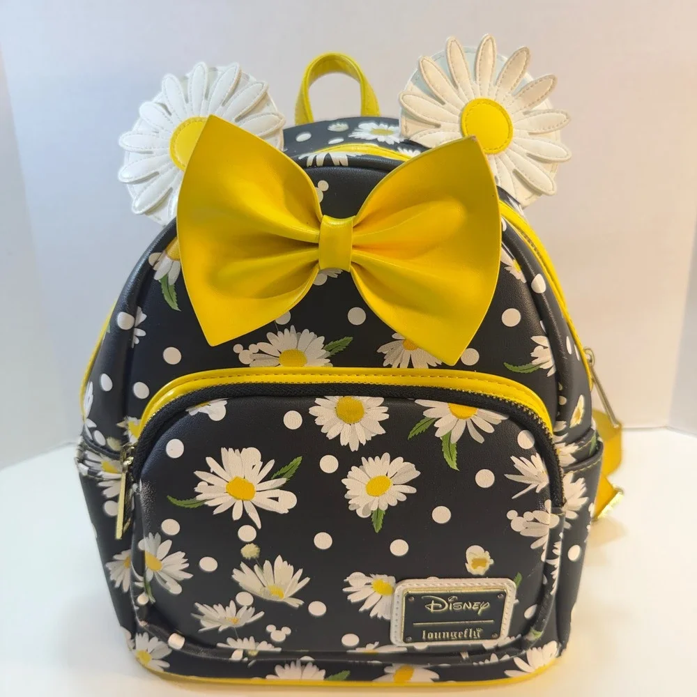 Loungefly Mini Backpack Disney Minnie Mouse Daisy Floral Black Yellow Bow READ